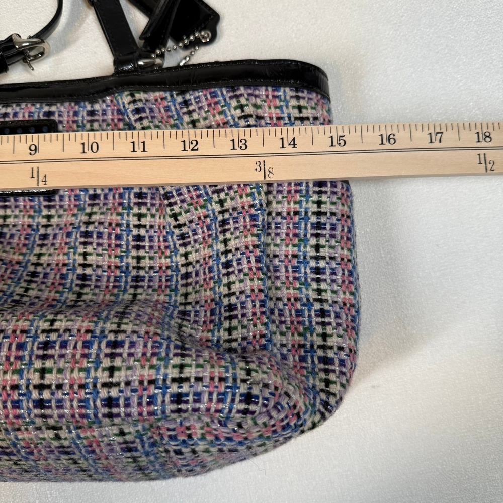 Coach Tweed Shoulder Bag Black Patent Leather Trim Multi Color Tote F17699 - Picture 14 of 14